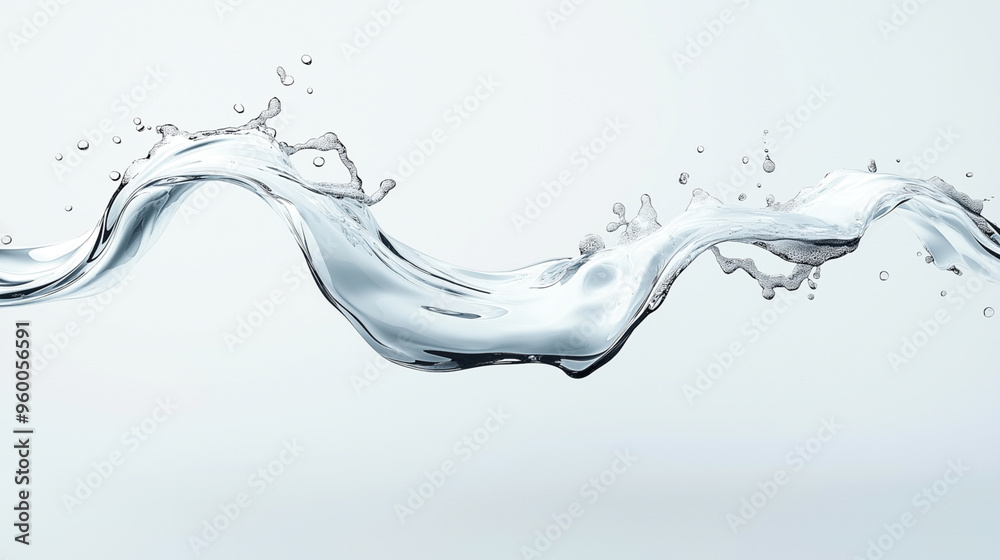 Dynamic splash of water captured in mid-air on a light background. The ...