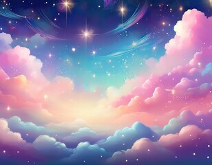 Wall Mural - Dream background in pastel colors with beautiful clouds and sparkling stars