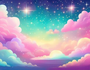 Wall Mural - Dream background in pastel colors with beautiful clouds and sparkling stars