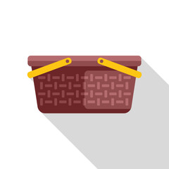 Poster - empty picnic basket with yellow handles icon in flat style with long shadow