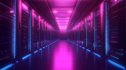 Sticker - Futuristic Data Center with Neon Lights