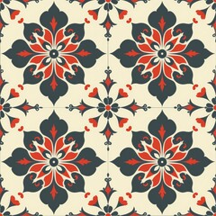 Red and blue floral tile pattern