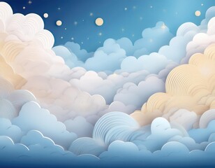 Wall Mural - Fancy backdrop of glittering fluffy clouds and sky