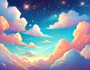 Wall Mural - Fancy backdrop of glittering fluffy clouds and sky