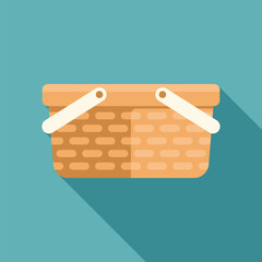 Poster - empty picnic basket is casting a long shadow on a turquoise background