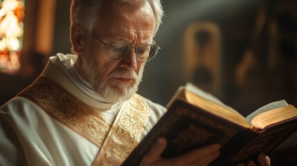 Older Priest Reading Sacred Text