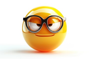 Wall Mural - a nerd face emoji icon with a glossy reflective surface isolated on a white background