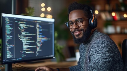 Wall Mural - Smiling Developer Working on Code

programmer