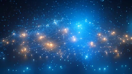 Poster - Abstract digital network connection on dark blue background. 3D Rendering, Illustrate a digital cyberspace with particles and digital data network connections