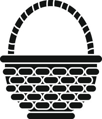 Poster - Empty wicker basket with handle for carrying food, picnic basket icon in simple style