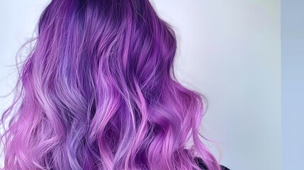 Close-up of purple and pink hair with a white background.