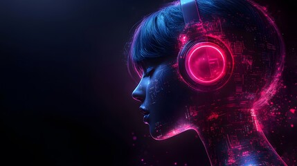 Sticker - Cyberpunk Woman Listening to Music with Headphones