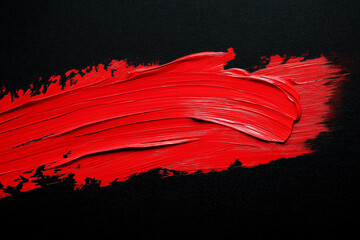Wall Mural - bright red brush stroke of paint on black background