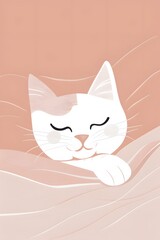 Wall Mural - A cozy cat napping subtly outlined in dreamy pastel tones AI generated