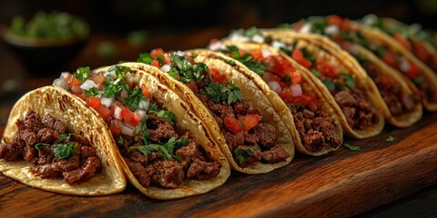 Close-up of Soft Tacos with Ground Beef, Tomatoes, and Cilantro