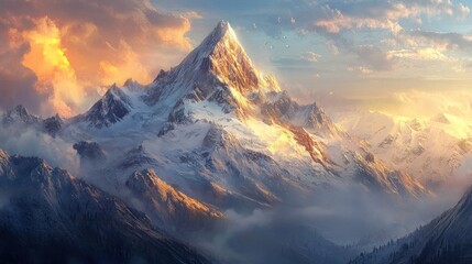 Poster - Majestic Mountain Peak at Sunset