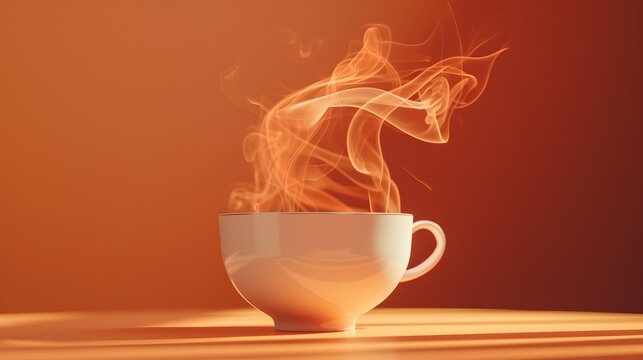 A minimalistic rendering of a tea leaf slowly swirling in a hot cup AI generated
