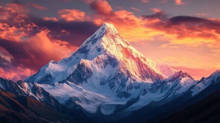 Majestic Mountain Peak at Sunset in Glowing Colors