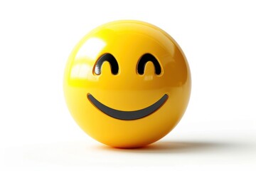 Wall Mural - a bright yellow smiling face emoji icon realistic texture and depth
