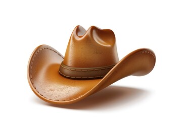 Wall Mural - a cowboy hat face emoji icon with a shiny realistic texture white background