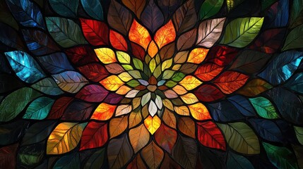 Wall Mural - Stained Glass Abstract with Colorful Leaves