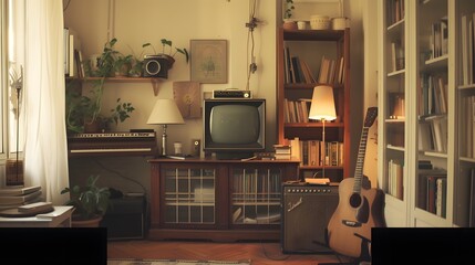 A warm vintage apartment decorated with a minimalistic approach   AI generated illustration