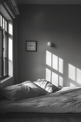 Wall Mural - Aesthetic grayscale artwork of a minimalist room with warm lighting   AI generated illustration