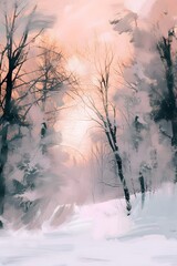 Wall Mural - An abstract take on a snowy day using only pastel colors   AI generated illustration