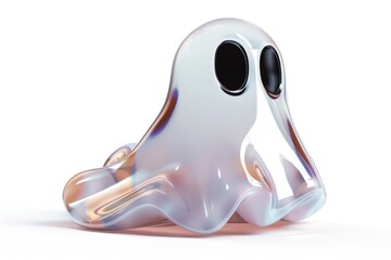 Wall Mural - ghost emoji icon with a glossy reflective surface isolated on a white background