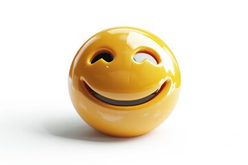 Wall Mural - a grinning face emoji icon with a shiny realistic texture