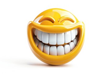 Wall Mural - a grinning face emoji icon a shiny realistic texture isolated white background