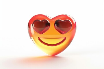 Wall Mural - a heart eyes face emoji icon glossy reflective surface isolated on a white background