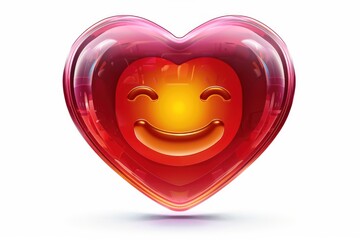 Wall Mural - heart eyes face emoji icon with a glossy reflective surface isolated on a white background