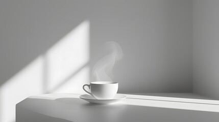 Wall Mural - Hot coffee steaming and gently rising in a minimalistic setting  AI generated illustration