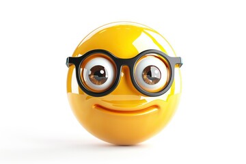 Wall Mural - a nerd face emoji icon a glossy reflective surface isolated on a white background