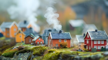 Miniature houses with smoking chimneys in a tiny village  AI generated illustration