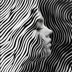 Canvas Print - woman face and lines asmr graphics.