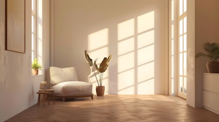 Poster - Portrait of a minimalistically designed living space filled with warm neutral colors  AI generated illustration