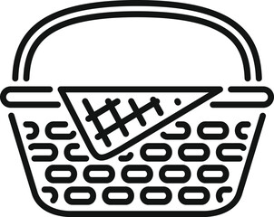 Poster - woven picnic basket with checkered cloth inside on white background