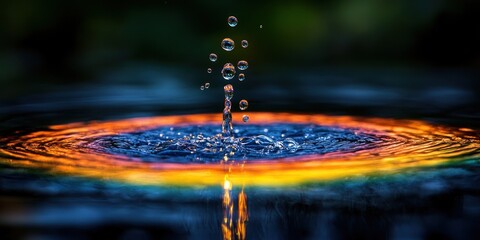 Wall Mural - Water Droplet Impacting Still Water with Colorful Ripples