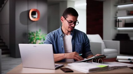 Poster - Calculating Finances Online Using Laptop. Tax,Budget