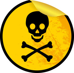 Wall Mural - yellow round sticker with a dangerous warning sign in png format. black skull sticker