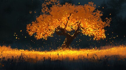 Wall Mural - Golden Autumn Tree in a Field