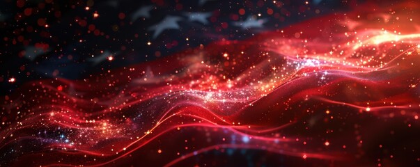 Wall Mural - Waving American flag with a digital, futuristic effect, representing national pride and modern technology. Free copy space for banner.