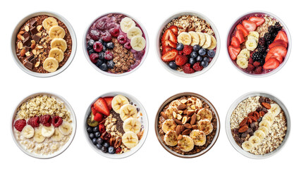 png acai bowl aerial view set, transparent background