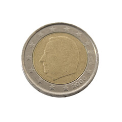 two euro coin detailed shining showing details colseup