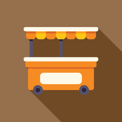 Sticker - Empty food cart with canopy casting long shadow, perfect for representing food vending