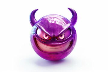 Wall Mural - devil face emoji icon with detailed textures and a glossy surface isolated on a white background