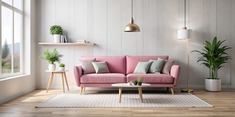 Wall Mural - Pink sofa and decor in modern living room on background, pink, sofa, decor, living room, modern, interior design