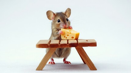 Cute mouse enjoying a big piece of cheese